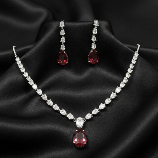 Dewdrop Solitaire Station Necklace Set